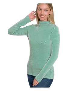 Ribbed Turtle Neck Long Sleeve Top