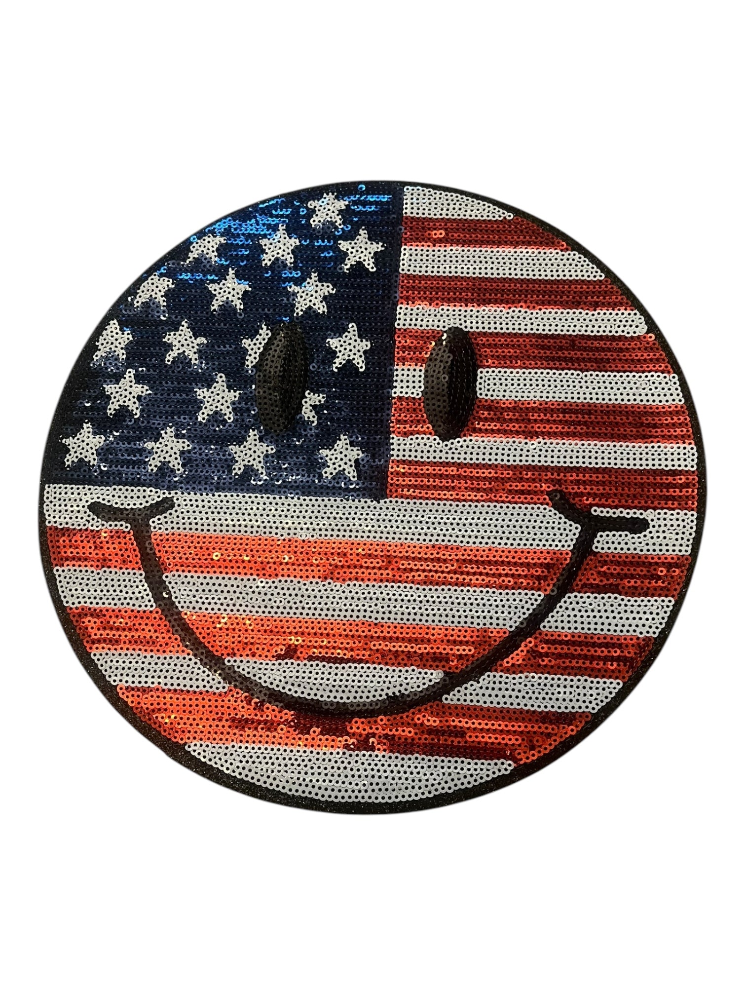 Red White and Blue Smile Face  large Iron on patch