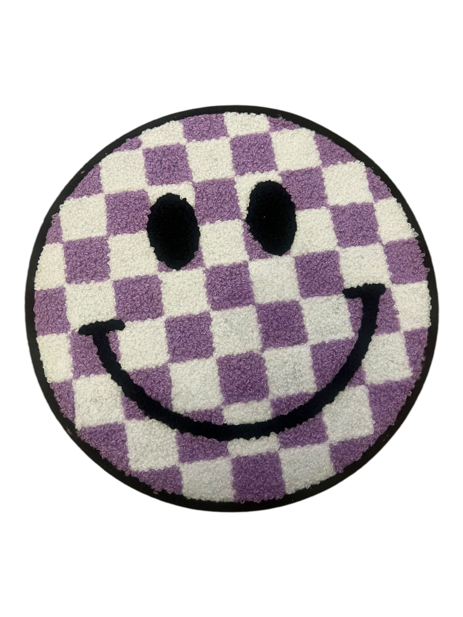Lavender and Whire Check Smile Face  large Iron on patch