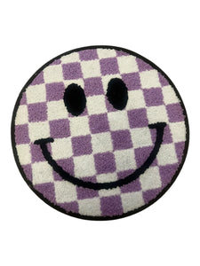 Lavender and Whire Check Smile Face  large Iron on patch