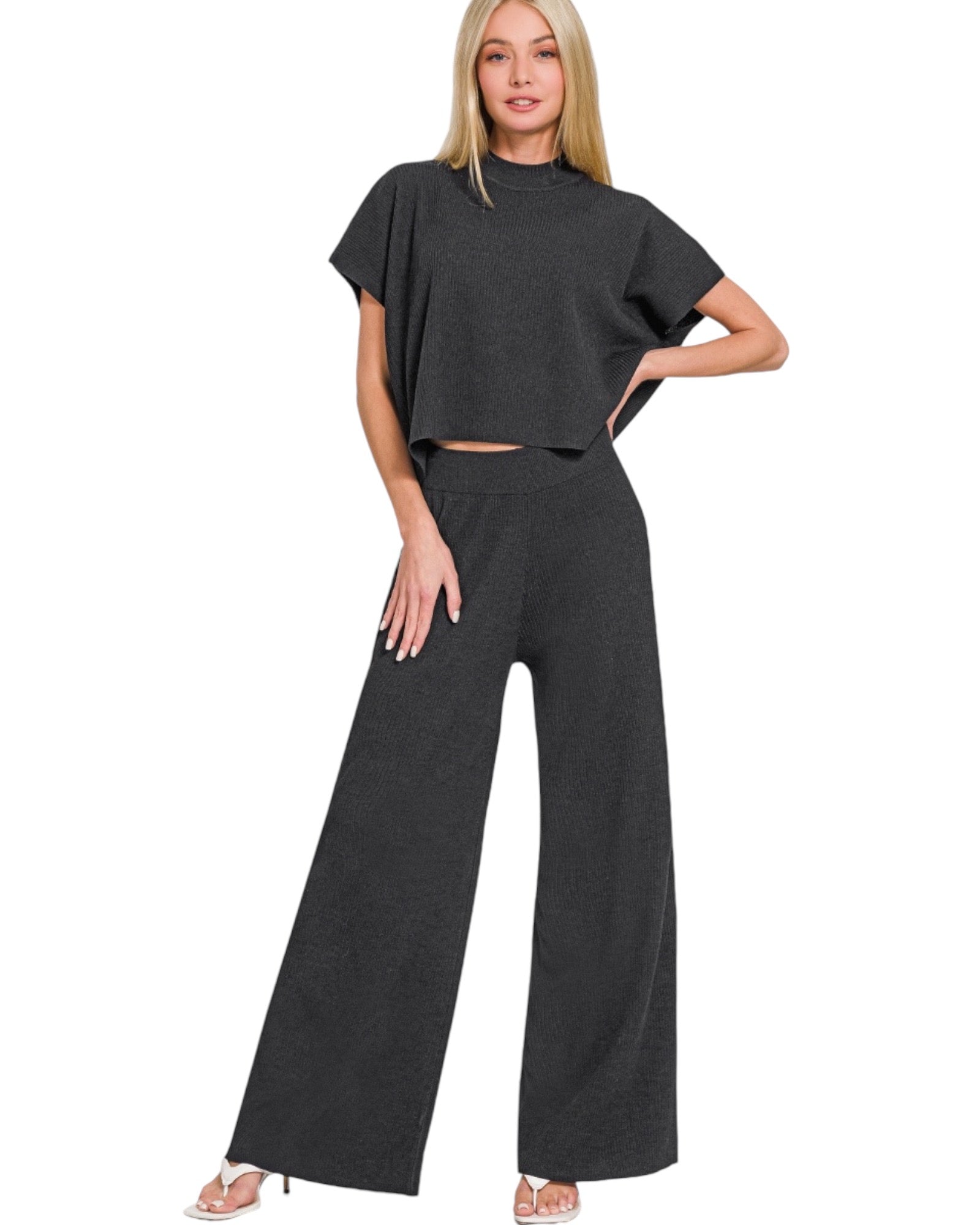 VISCOSE SWEATER S/S TOP & PANTS 2PCS SET