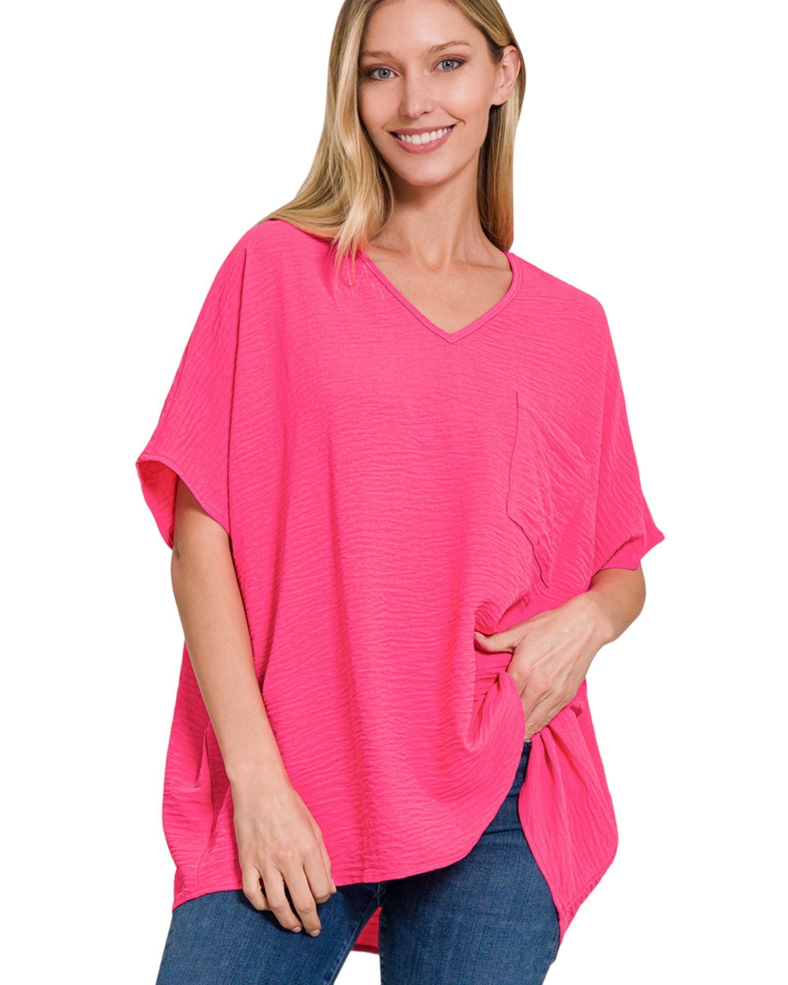 Woven Airflow  v neck dolman short sleeve top