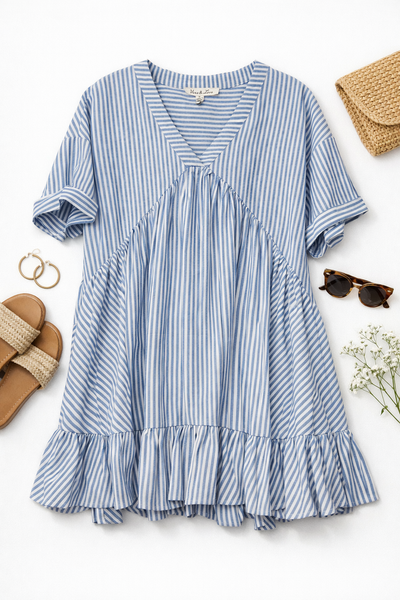 Striped v neck babydoll dress