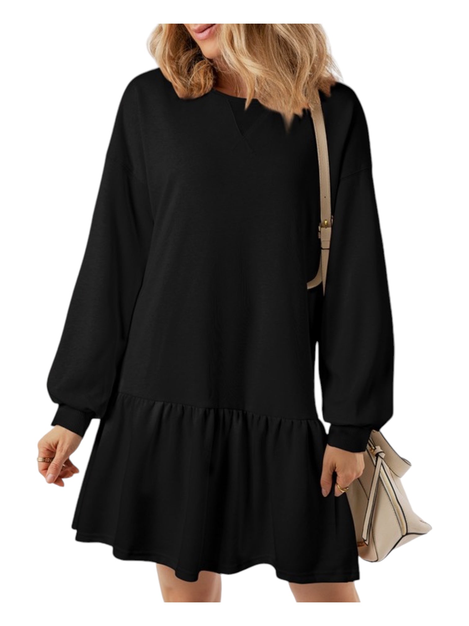 Black Ruffle Hem mini sweatshirt dress