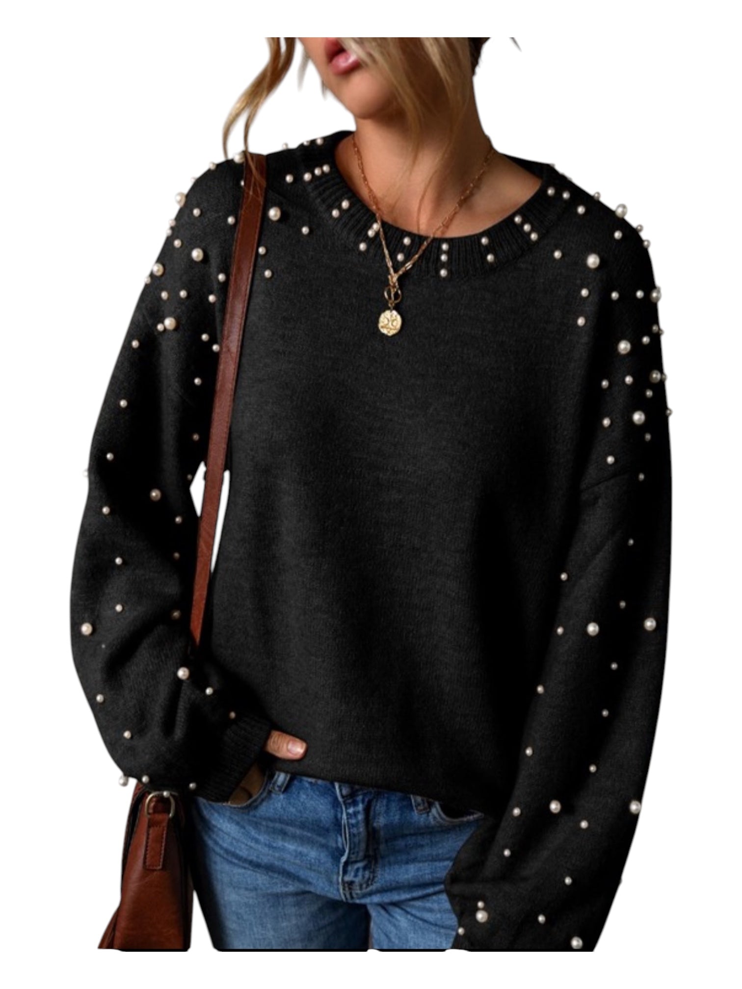 Black Sweater With Pearls