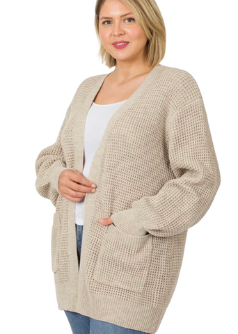 Plus size waffle knit cardigan sweater