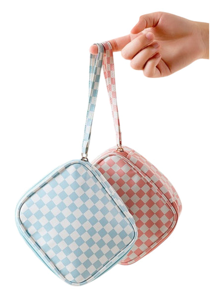 Pink check Makeup bag