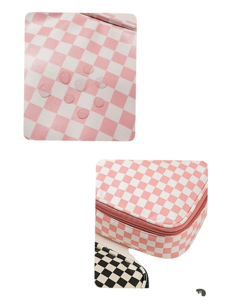 Pink check Makeup bag