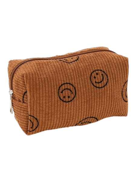 Corduroy smiley face cosmetic pouch