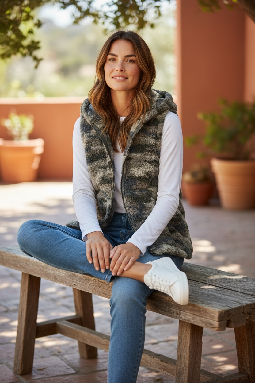 Camo print Sherpa  Vest