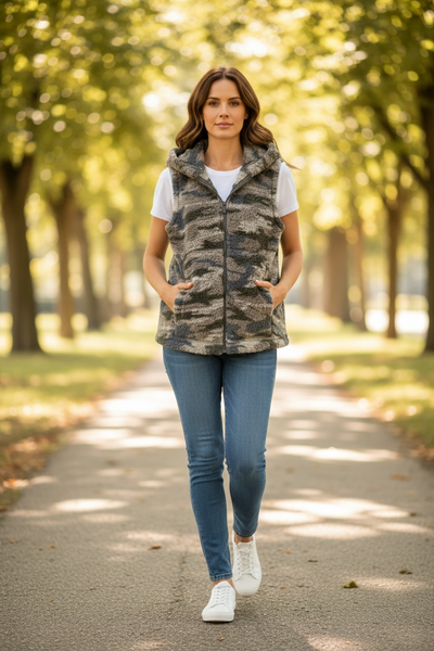 Camo print Sherpa  Vest