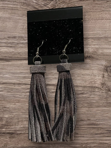 Leopard leather tassel earrings
