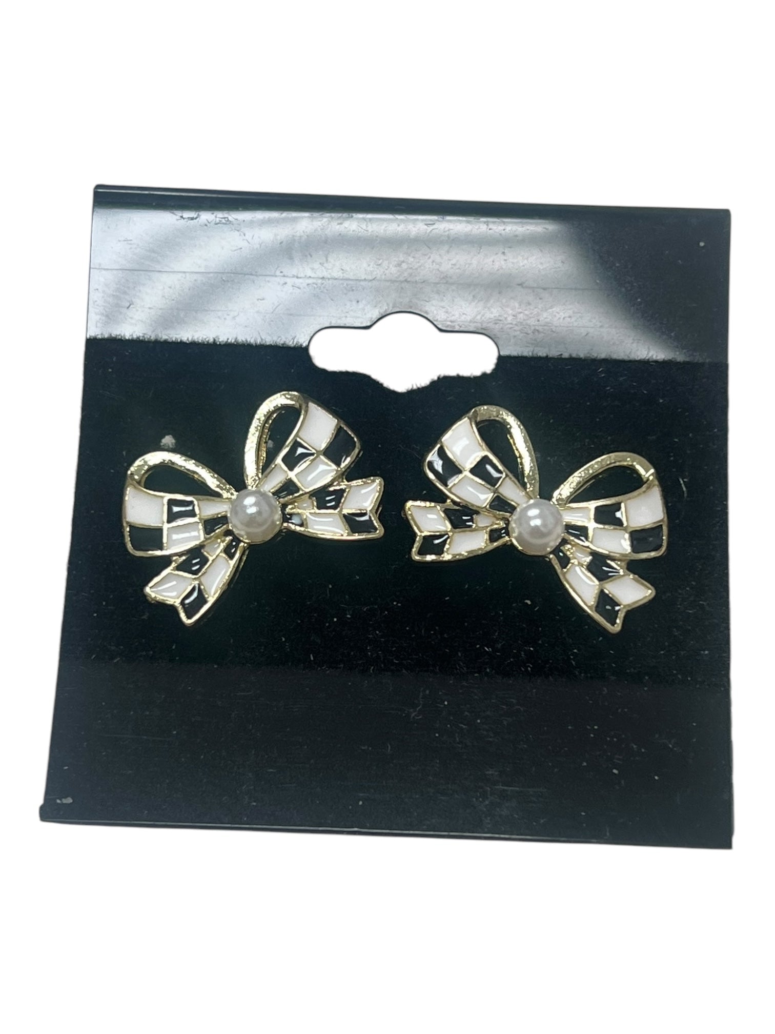 Black and White Checkerd Bow Earrings