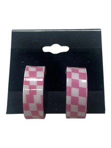 Pink and White Check Earrings