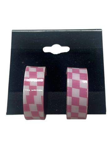 Pink and White Check Earrings