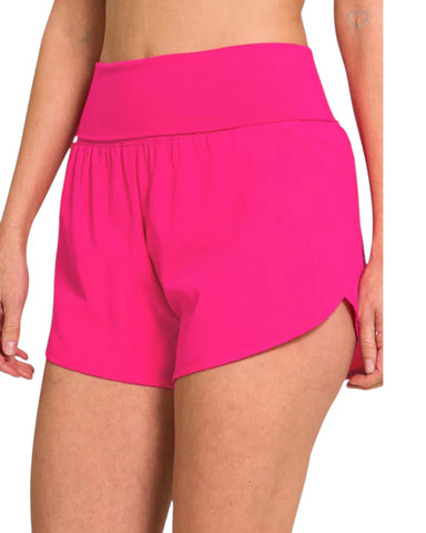 High waisted band fold over running shorts