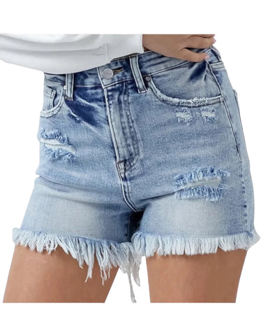 Light Acid wash distressed shorts