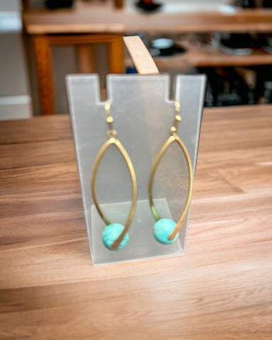 Gold tone dangle earrings turquoise ball