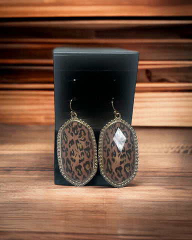 Leopard with gold bead trim earrings