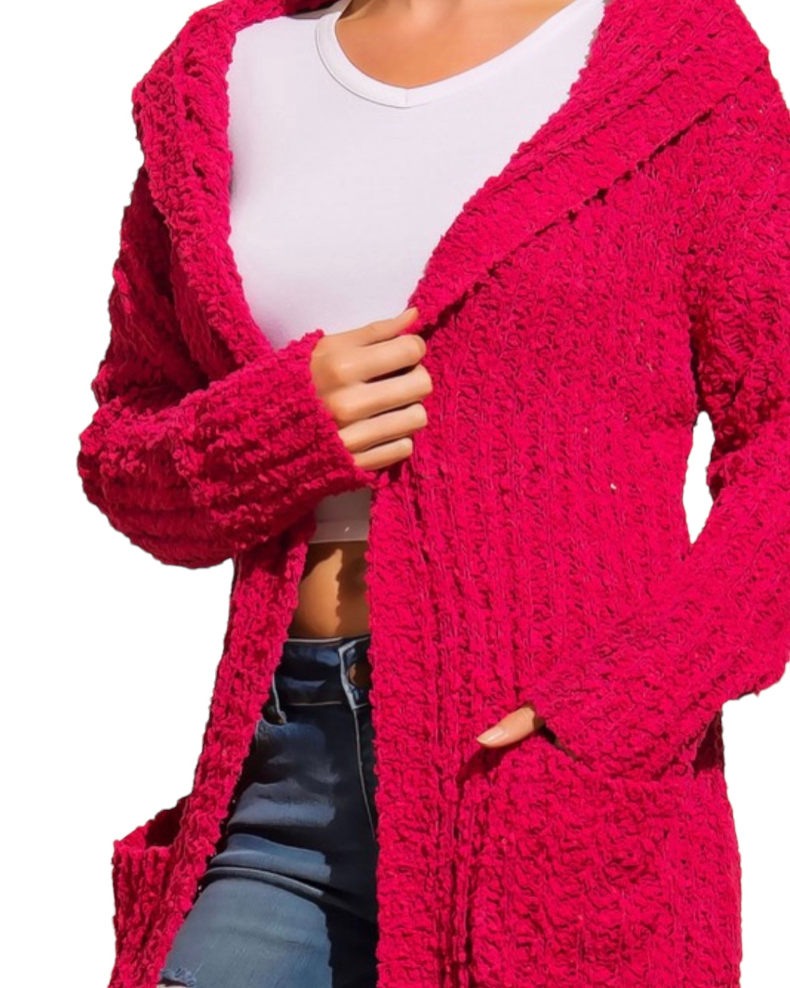 Ribbed Popcorn long open cardigan w/ pockets