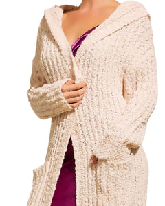 Ribbed Popcorn long open cardigan w/ pockets