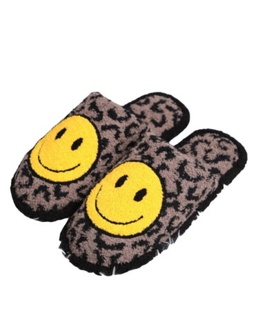 Leopard print smiley face slippers