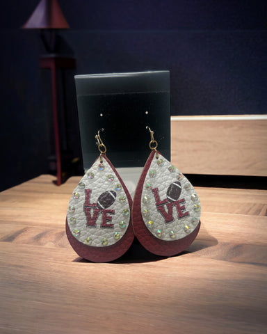 Love football bling teardrop earrings