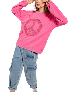 Peace sign washed pullover