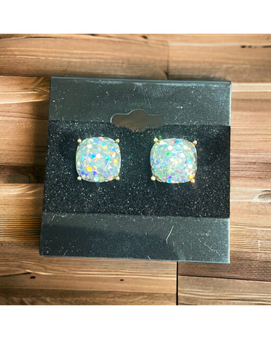 Irridesent glitter  large stone stud earrings