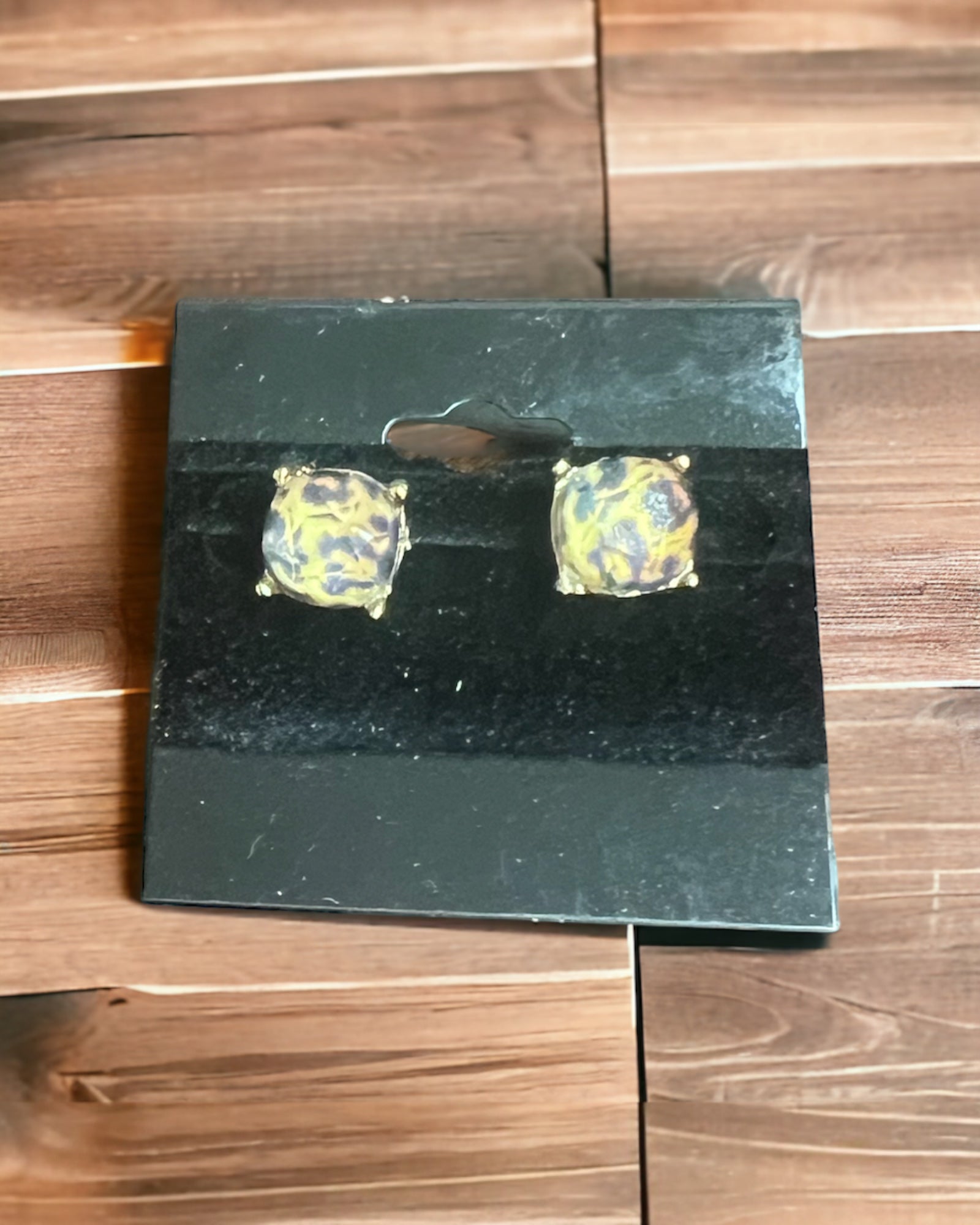 Leopard glass large stone stud earrings