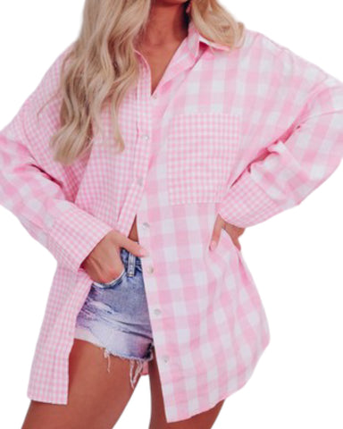 Pink color block checkered Shirt