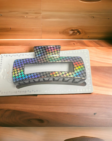 Hair claw  holographic black and silver