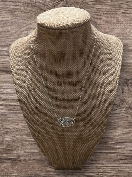 Silver glitter drusy bar necklace