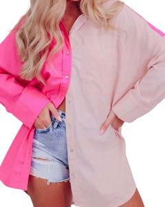 Color block pink button down shirt