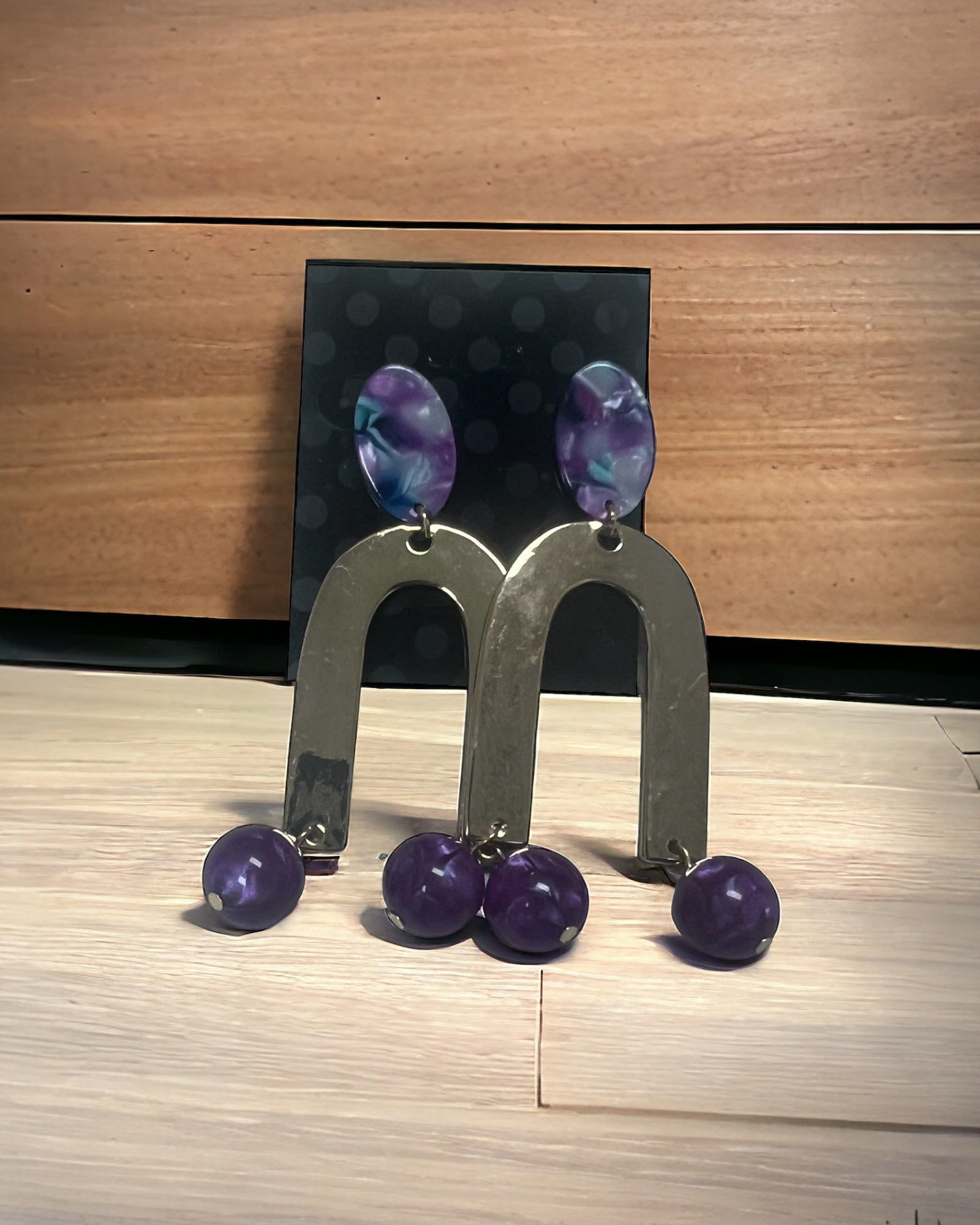 Purple acrylic and gold earrings