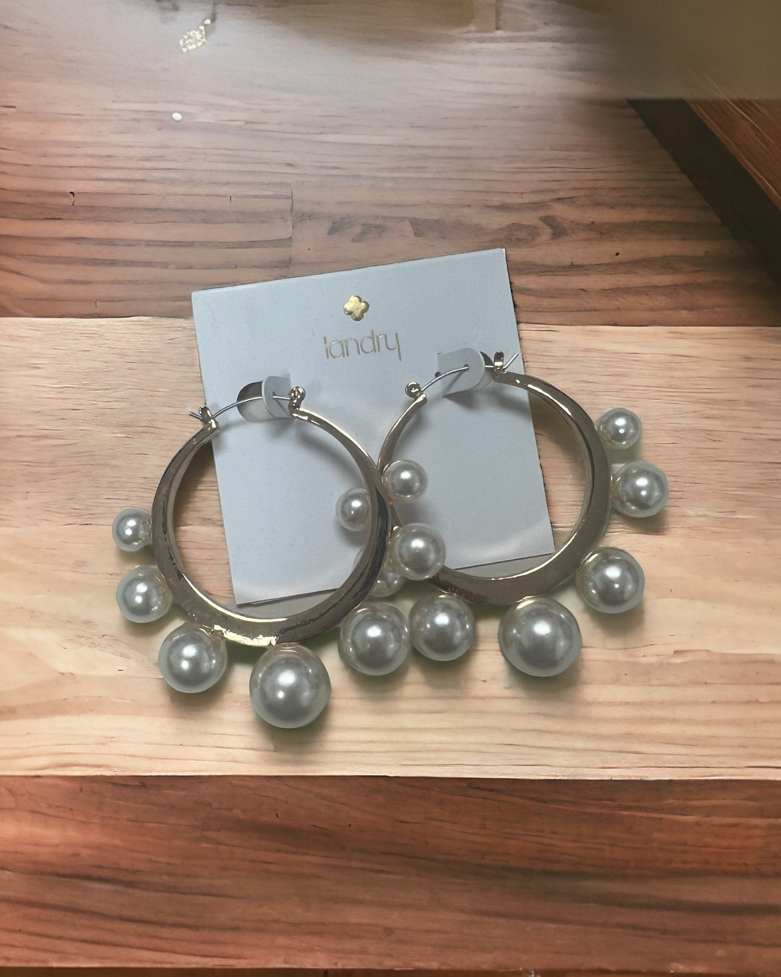 Landry Gold and Pearl hoop earrings