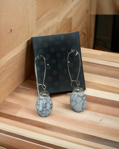 Gold wire drop w/ grey white stone earrings