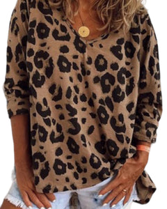 Leopard V neck Long Sleeve Top