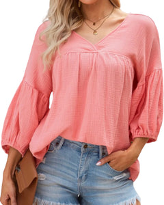 Plus Textured V Neck Bracelet Sleeve Top