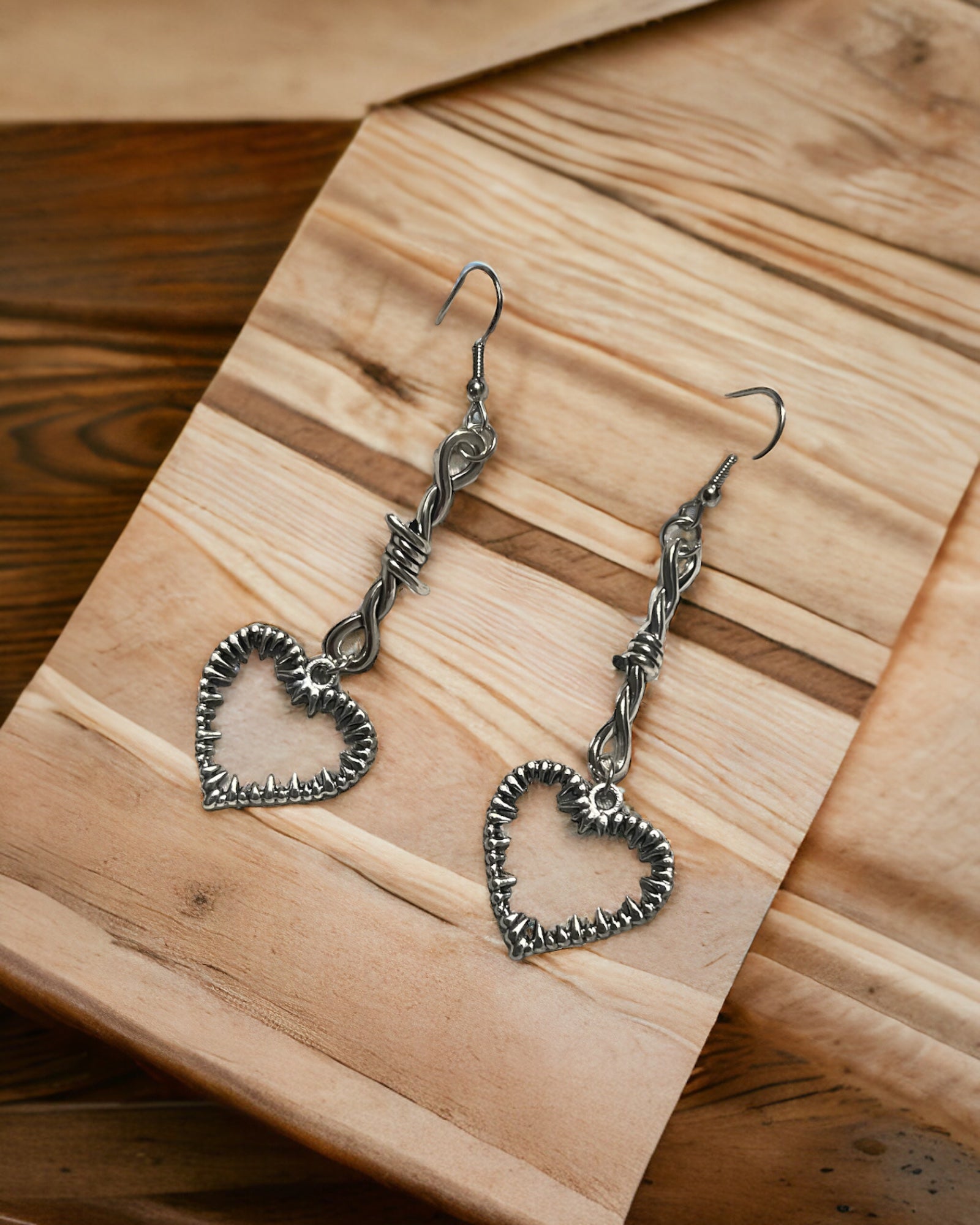 Barbed wire heart earrings