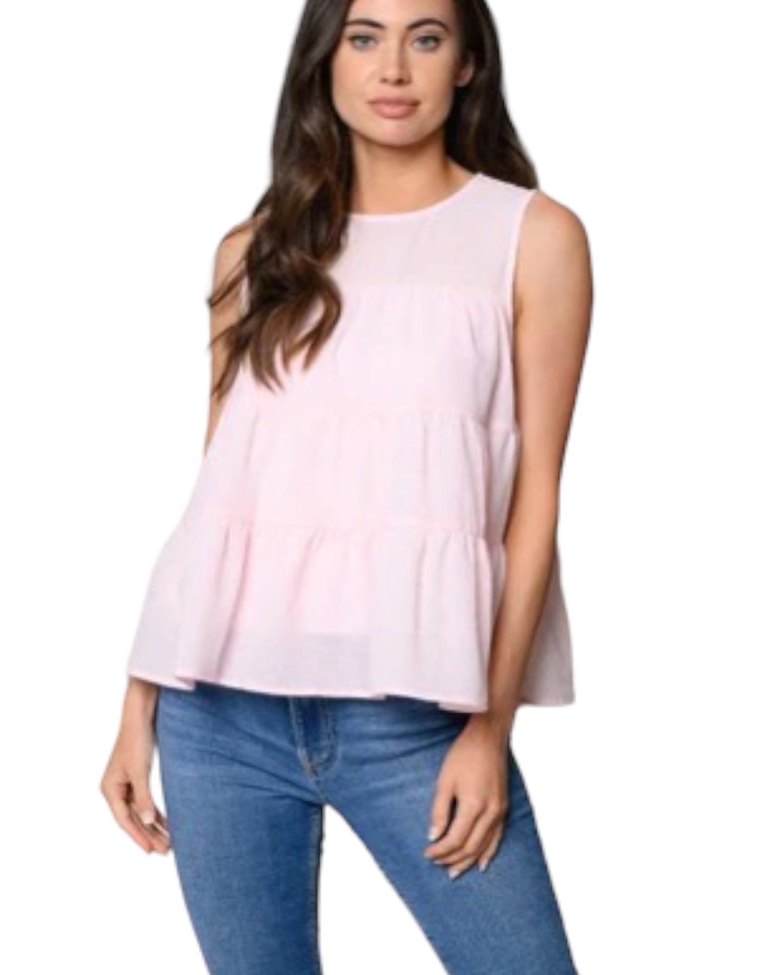 Tiered sleeveless swing top w/ lining