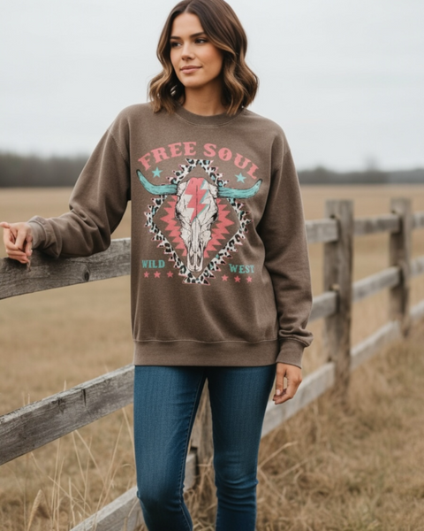 Free soul wild west mineral brown sweatshirt