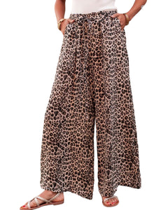 Desert Palm Boho Leopard Wide Leg Pants