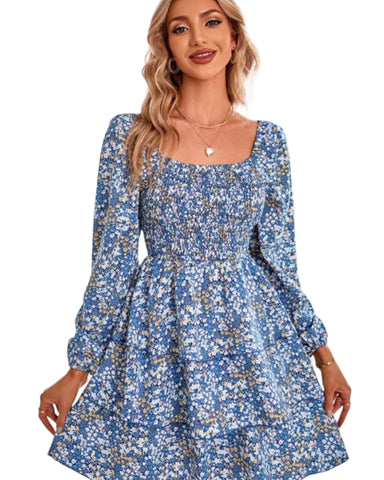 Floral print square neck midi dress