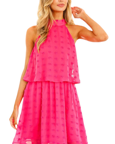 Swiss dot halter neck dress