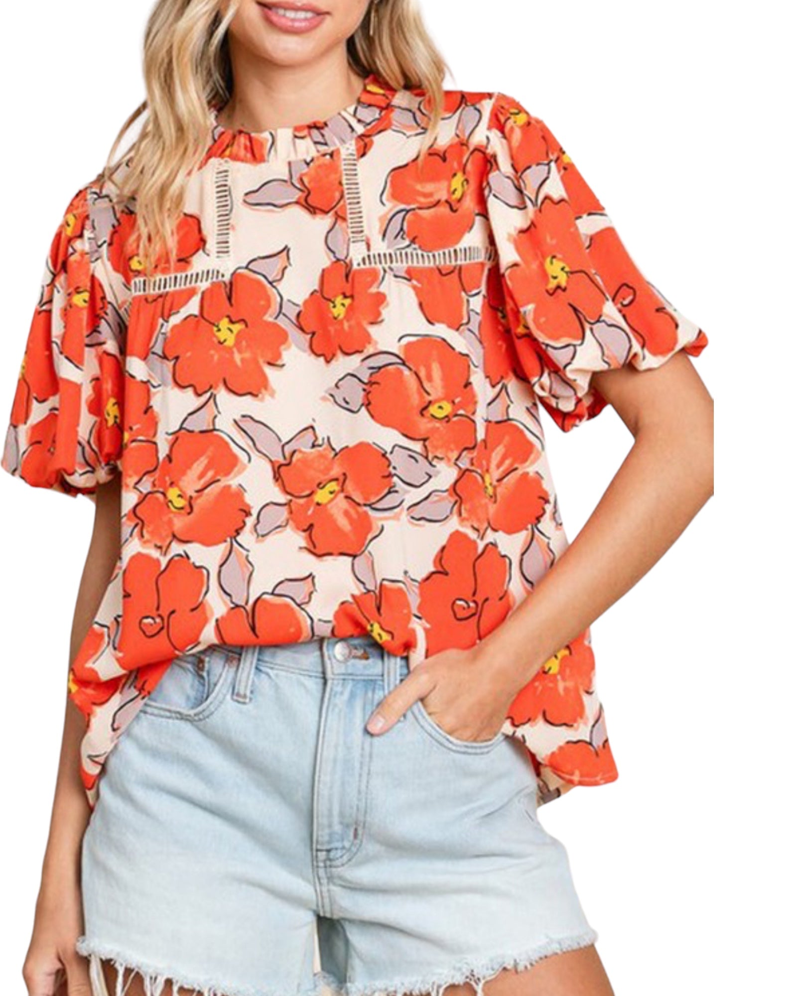 Floral Bubble Sleeve Top