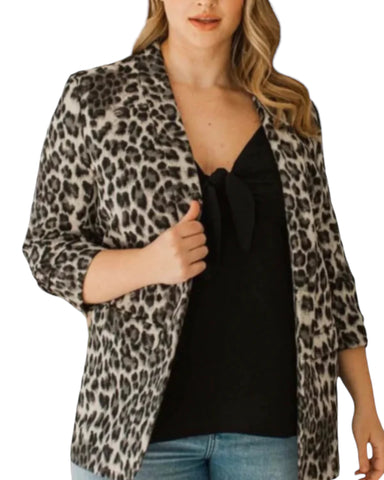 Leopard print Blazer with Ruched Sleeves