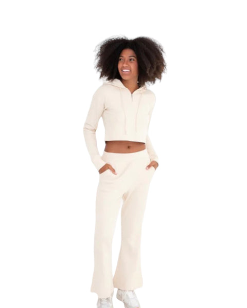 Half Zipped  Cream Crop Top and or Flare Jogger