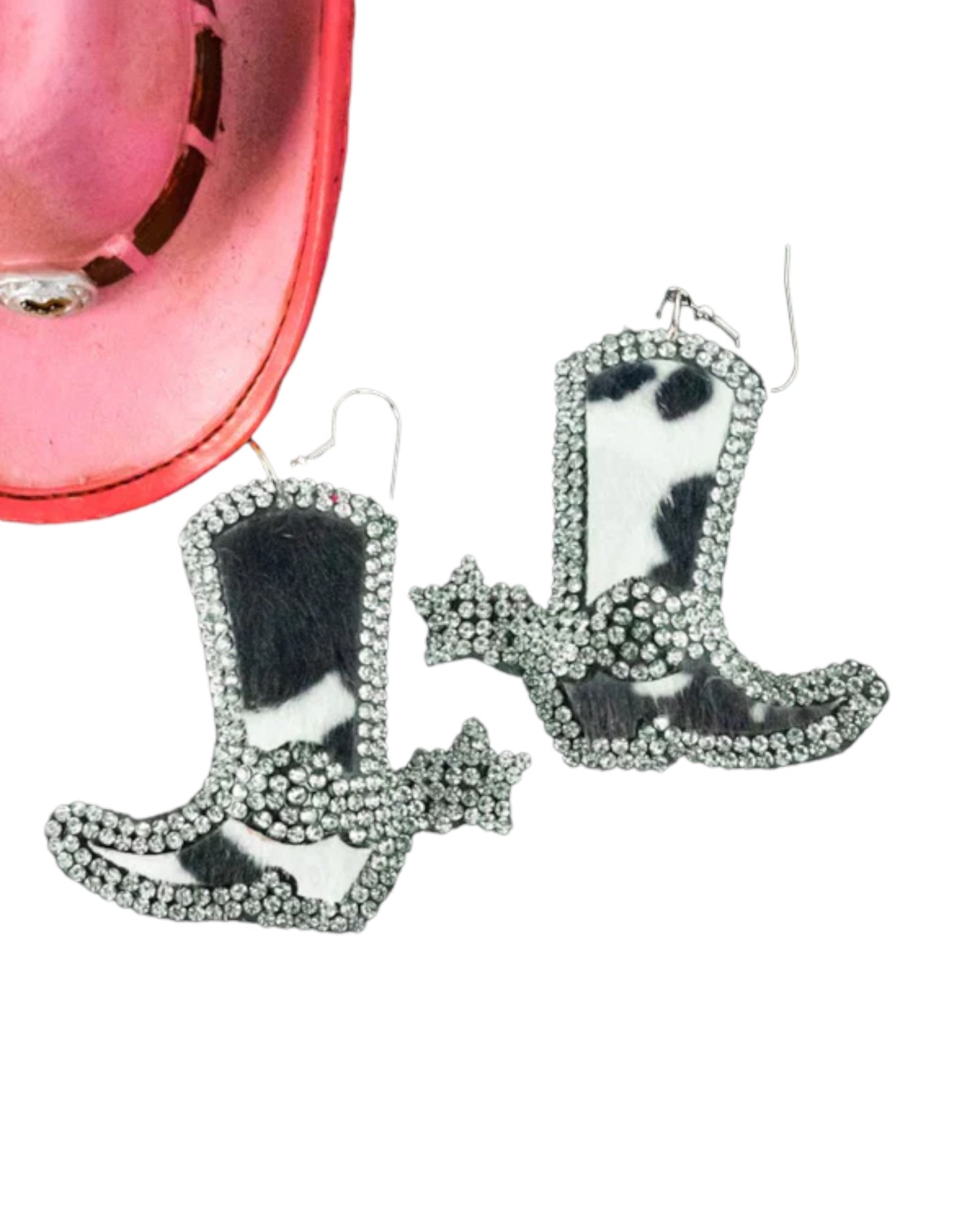 NASHVILLE LIGHTS BLACK COW BOOTS EARRINGS