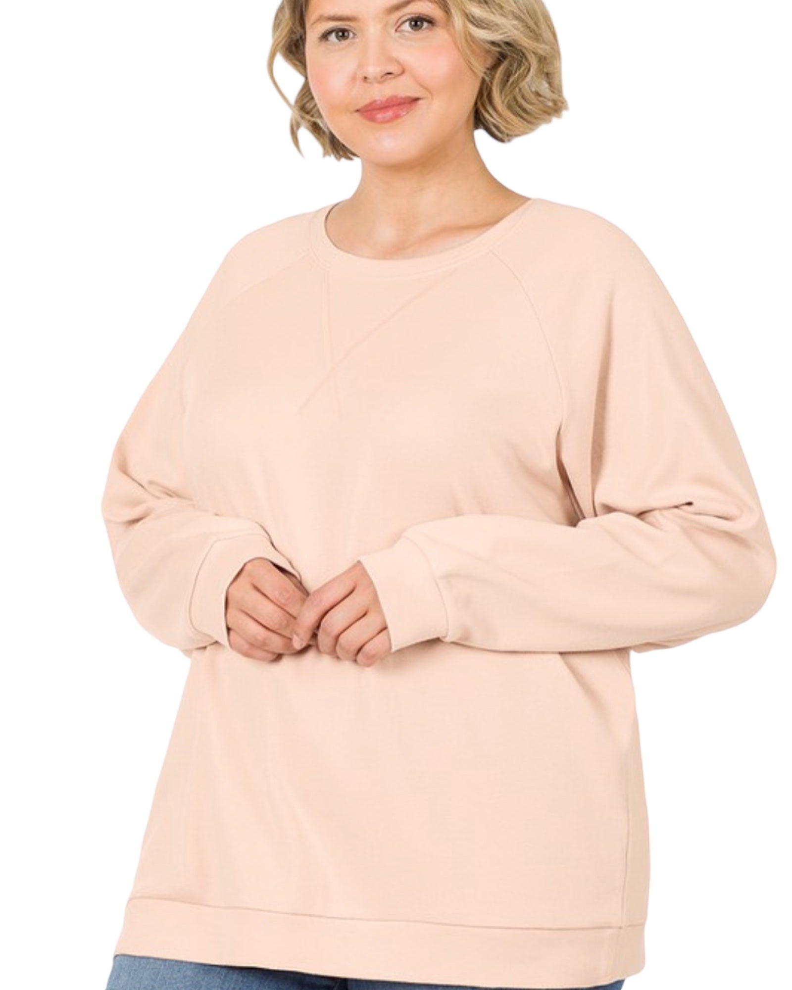 Plus cotton raglan sleeve round neck pullover